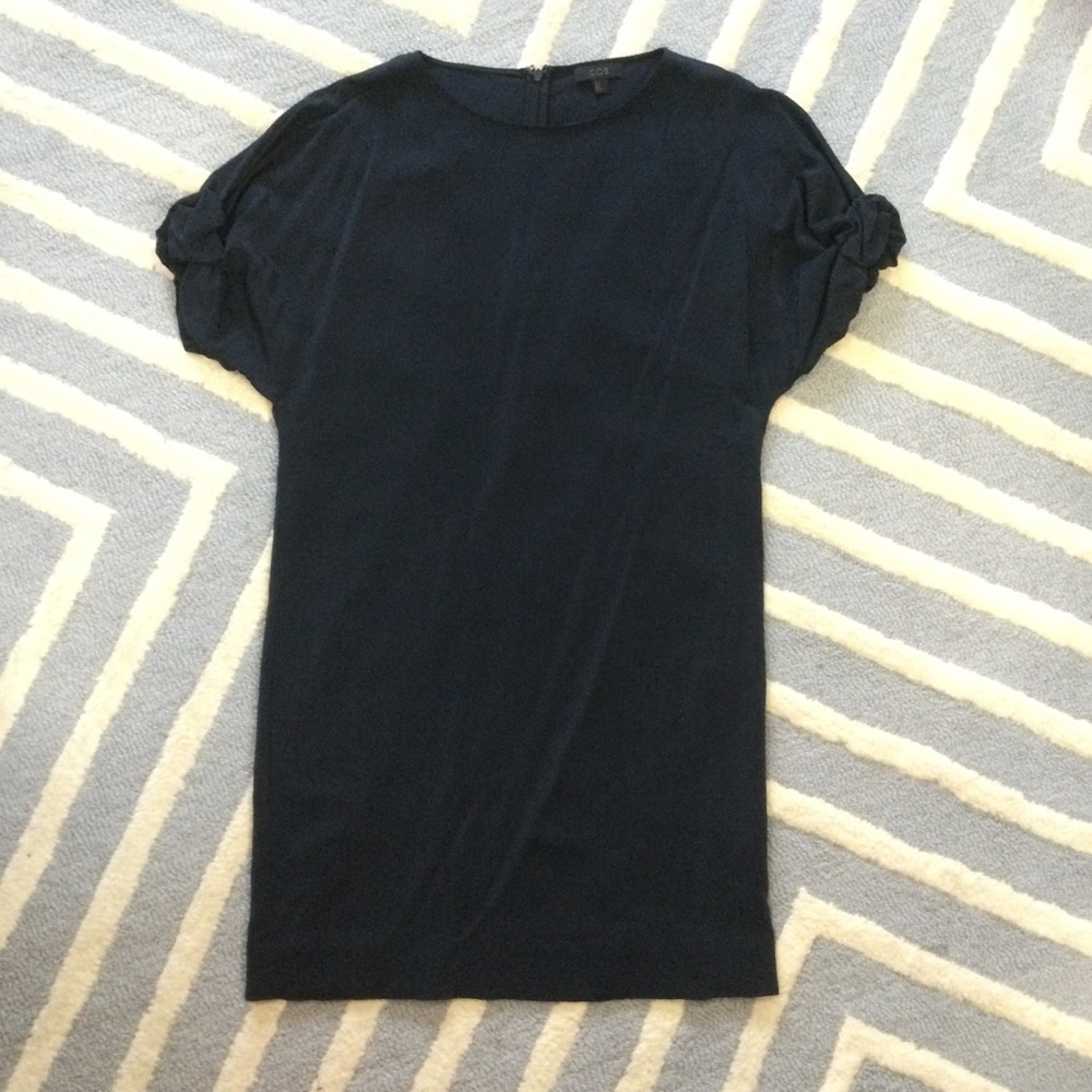 COS Short Sleeve Navy Silk Dress